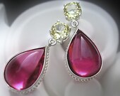 Vintage Glass Pink Tourmaline and Yellow Sapphire Earrings
