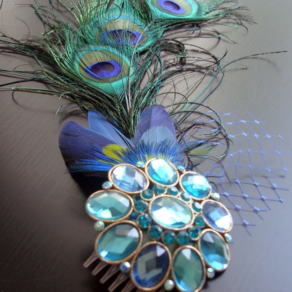 Peacock Bridal Fascinator - Ethical Feathers - Jewel Blue