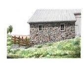 Pen and Ink w/ Watercolor Overlay of Pennsylvania Stone Barn Original 10" x 7"
