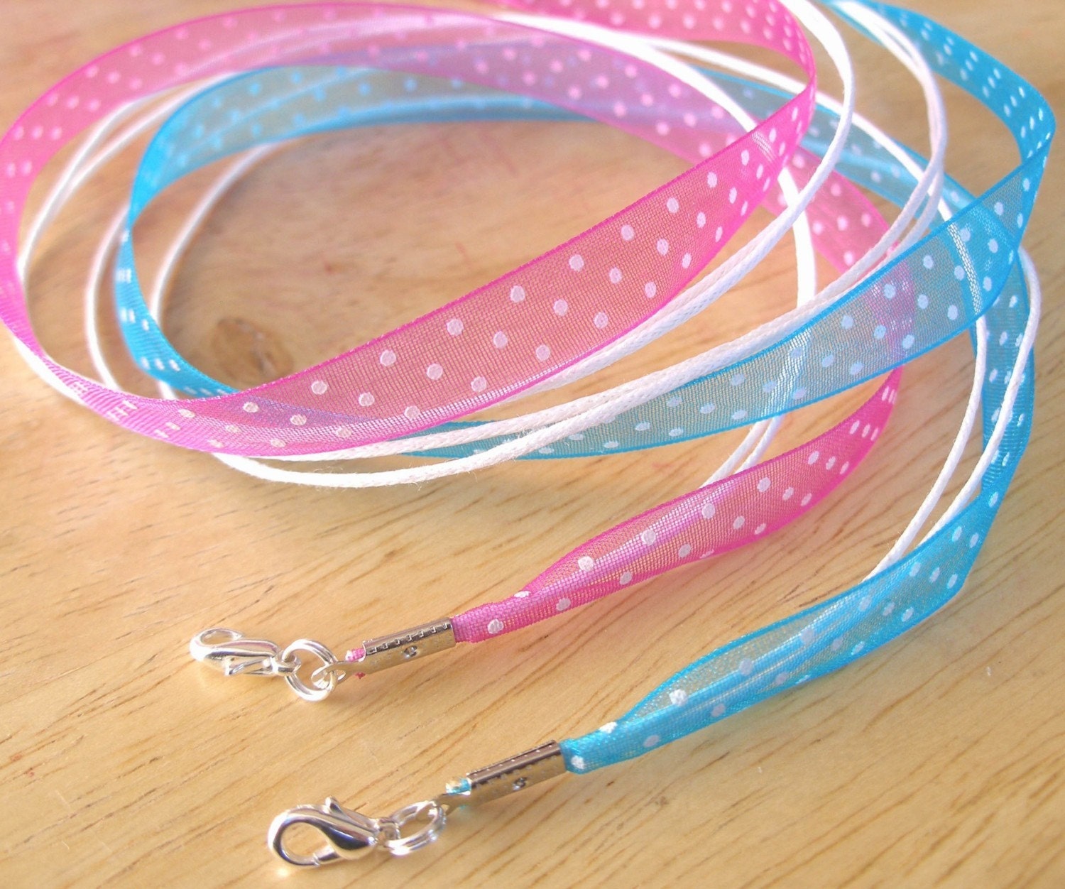 20 - Polka Dot Organza Cord Necklaces - 8 Colors, Any length, Fits Scrabble/Glass Tile Pendants - Handmade in USA