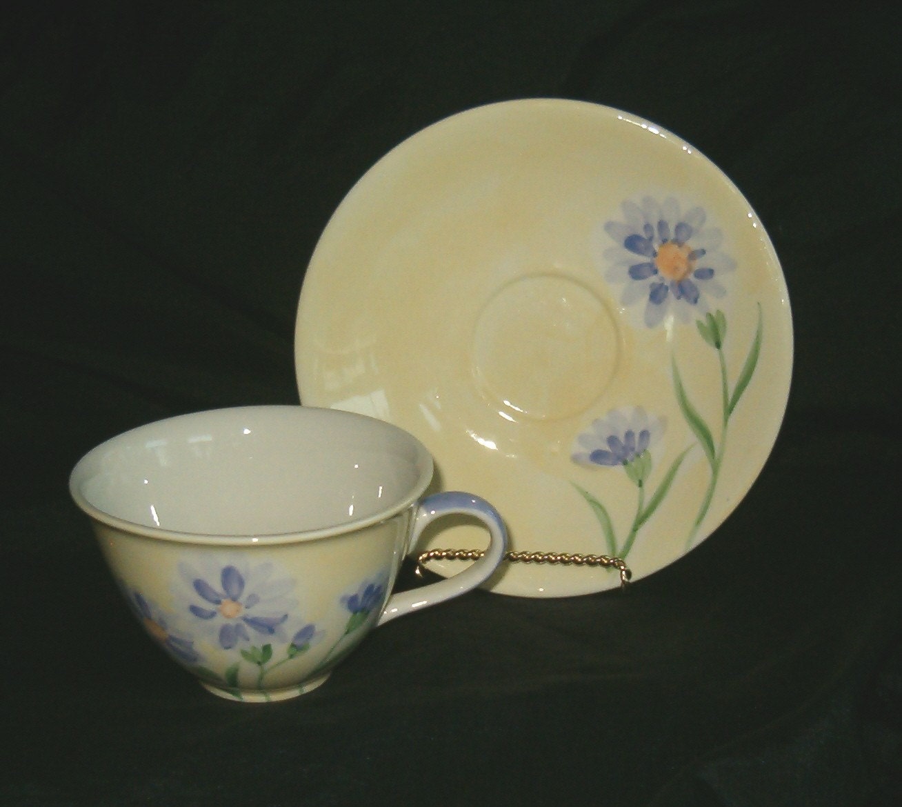 Yellow Purple Lavender Floral Ceramic Teacup Saucer Plate Herman Dodge and Son Inc
