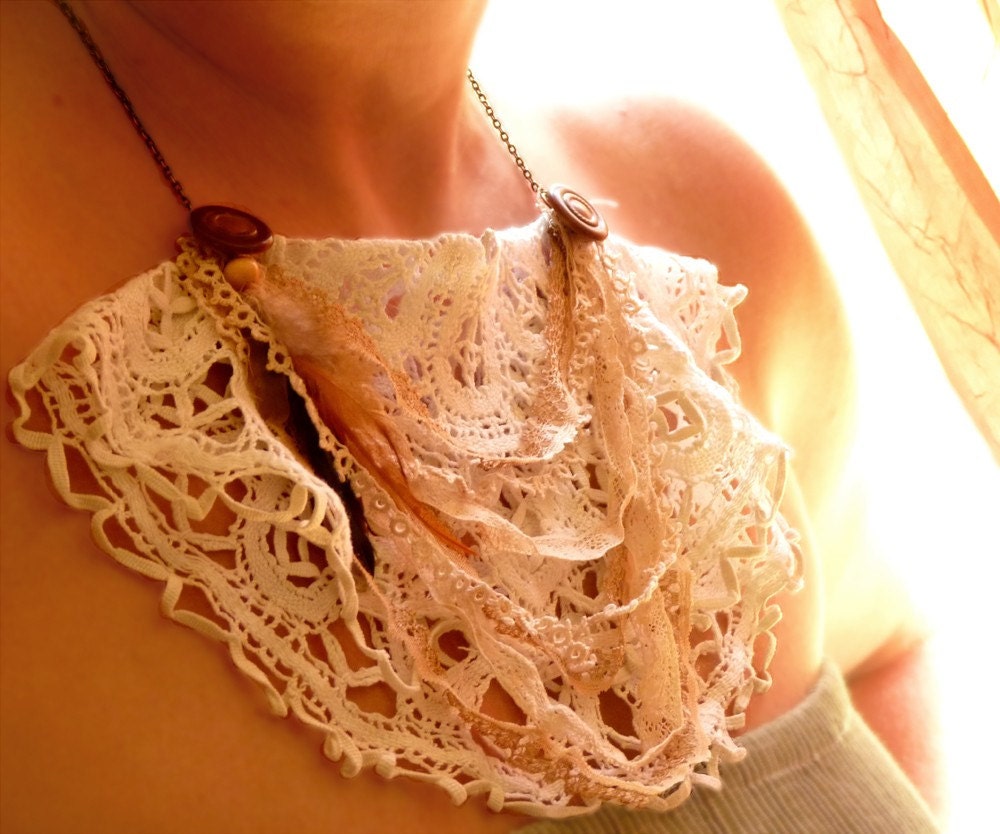 The Life of Lace - OOAK - Feather and Fiber Necklace