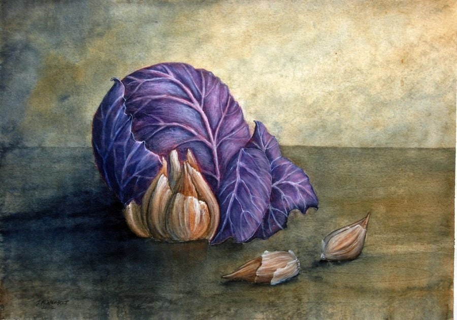 Cabbage and garlic watercolor