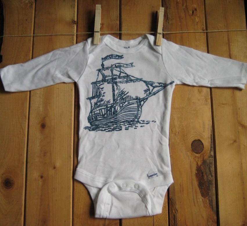 Block Printed Long-sleeved  Cotton Baby Onesie (you pick size)