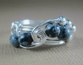 Wire Wrapped Ring Snowflake Obsidian and Sterling Silver Fibonacci Sequence