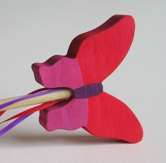 Red and Pink Wooden Butterfly Wand