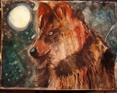 BLUE MOON WOLF, Original Watercolor Painting 18 x 24 inches OOAK