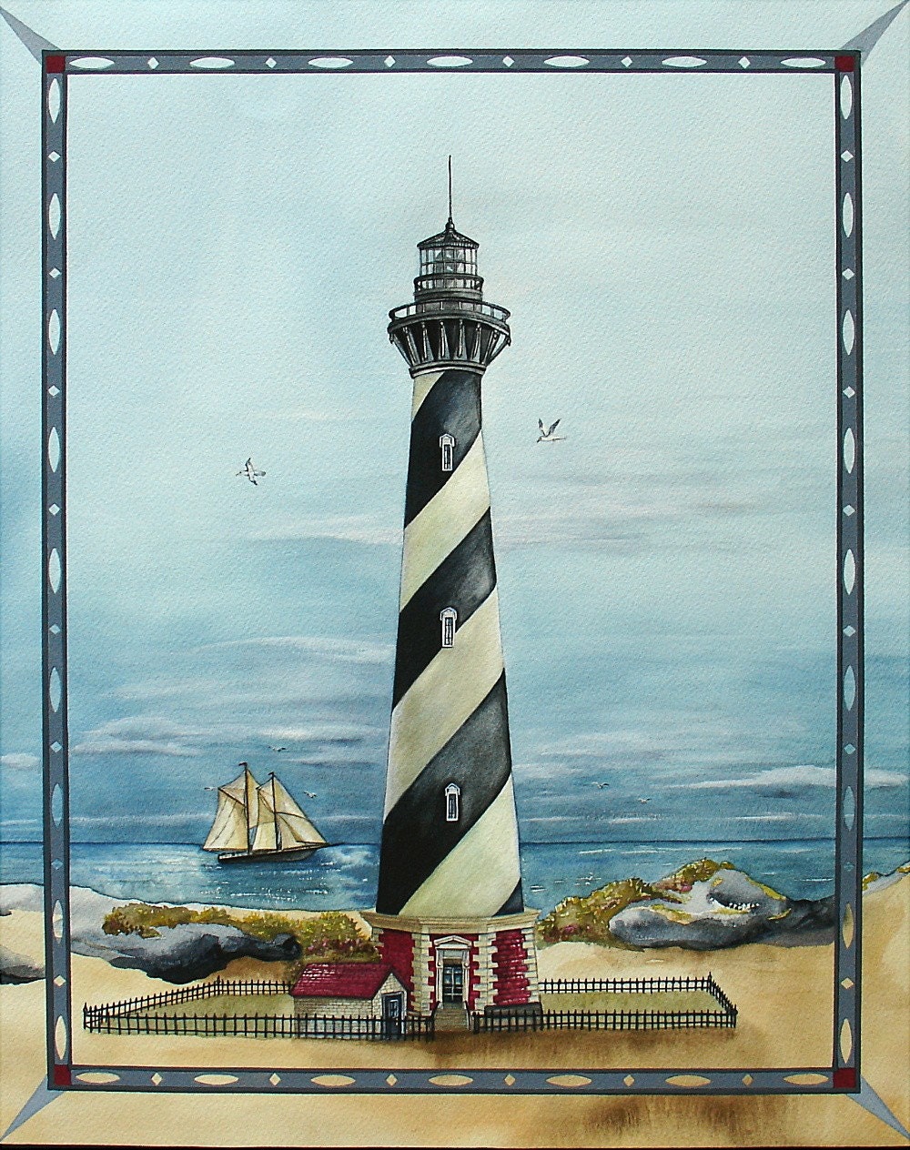 Original Watercolor Painting Cape Hatteras Lighthouse