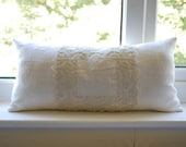 Antique French white linen doily pillow with kapok filling handmade