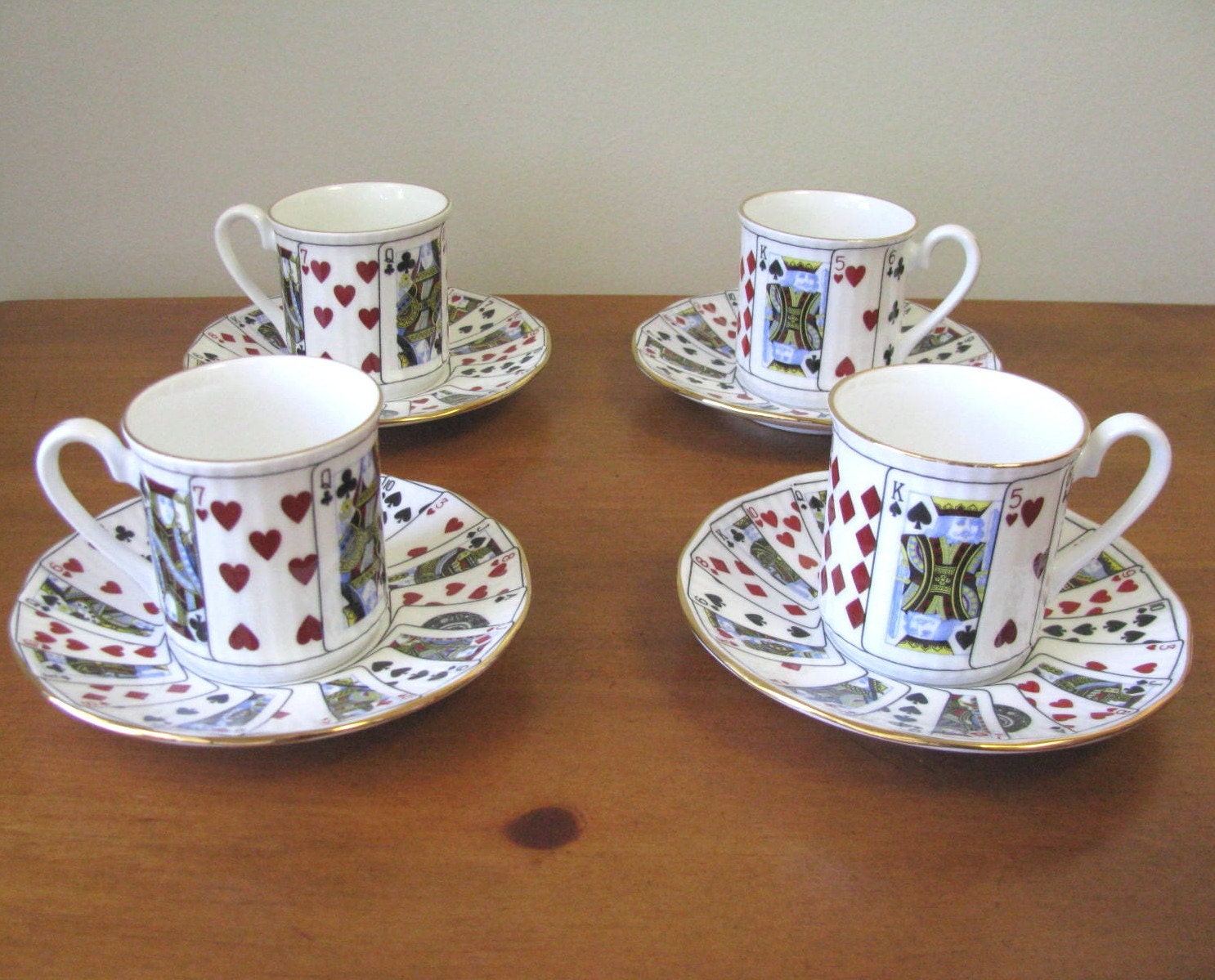 Vintage Staffordshire Playing Card Demitasse Cups - Set of 4
