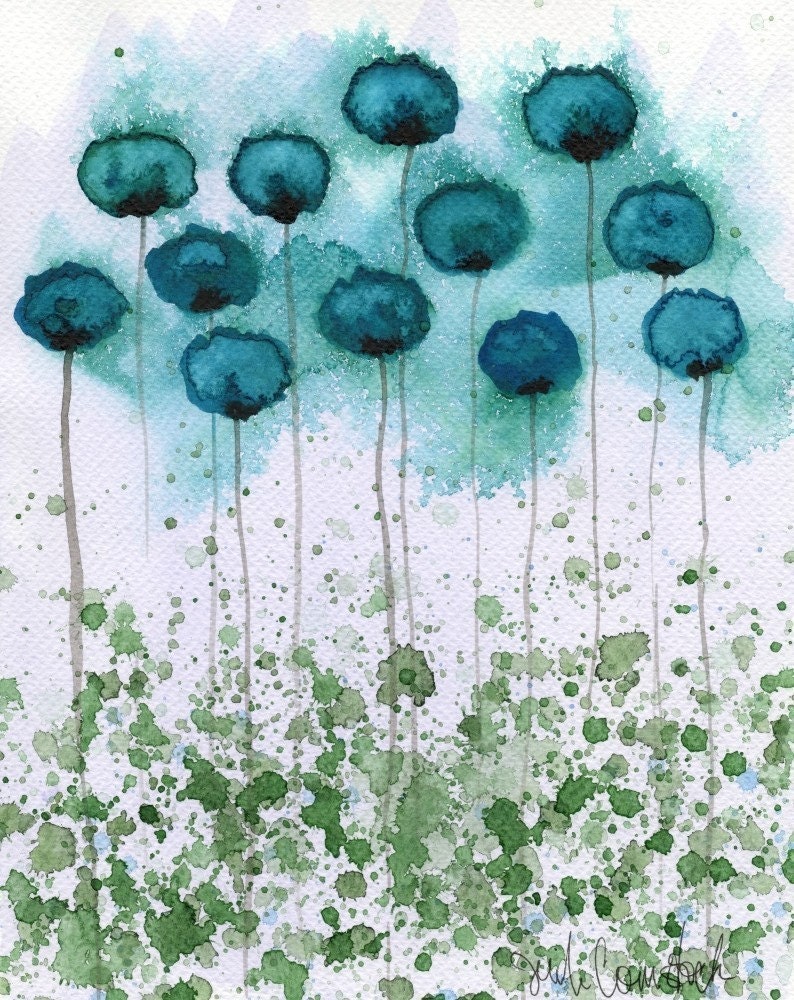Object of My Affection -- Teal Flowers -- Giclee Print 8x10