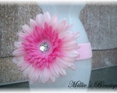 PINK TWO TONE GERBERA DAISY BOW BAND...