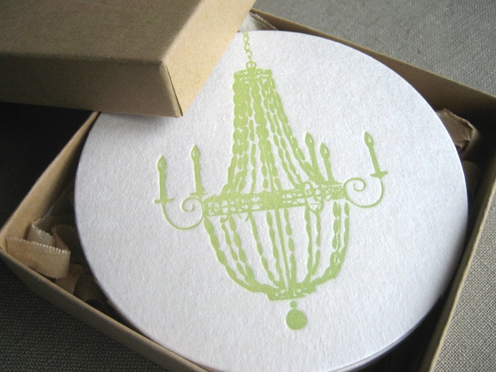Letterpress Coasters - Chartreuse Chandeliers - Set of 8