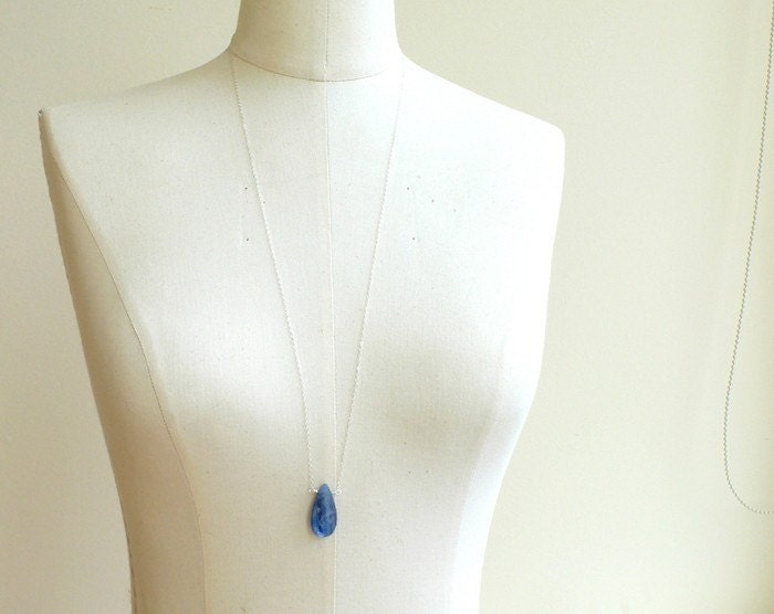 SALE - 15% Off Droplet Necklace - Blue Kyanite Long Necklace