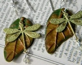 Dragonflies and Prehnite with polymer clay leaf earrings