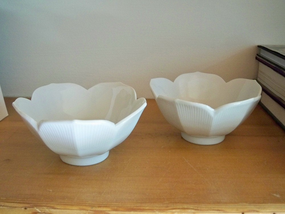 Pair of White Lotus Porcelain Bowls