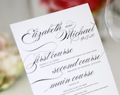 Dinner Menus for your Wedding, Marriage Script Design Style A, Deposit to Get Started