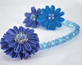 Blue Kanzashi Fabric Flower Necklace - (Ready To Ship)