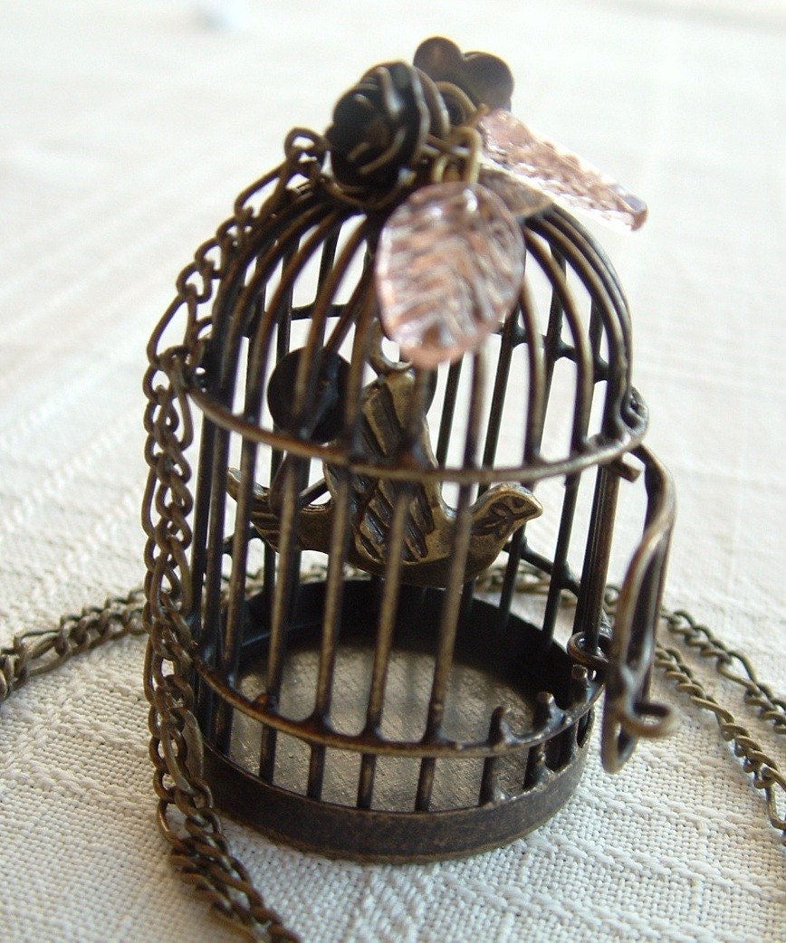 Unique And Whimsical  Bird Cage Necklace
