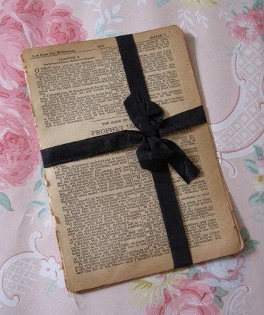 Vintage Paper Parcel - Browned Antique Pages from an 1880s Bible