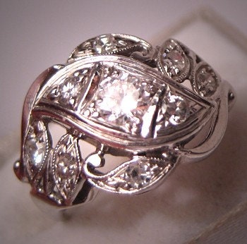 Antique Diamond Wedding Ring Vintage Art Deco White Gold