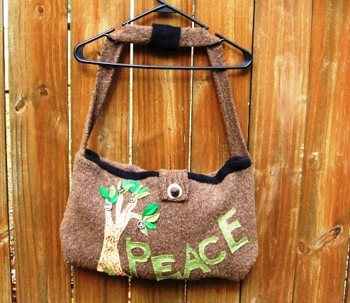 Large Wool felted Peace Tree Shoulder Bag