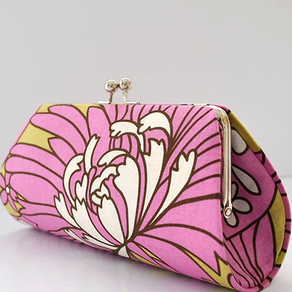 Wildflowers in Rose by Amy Butler..Dianita Clutch Purse
