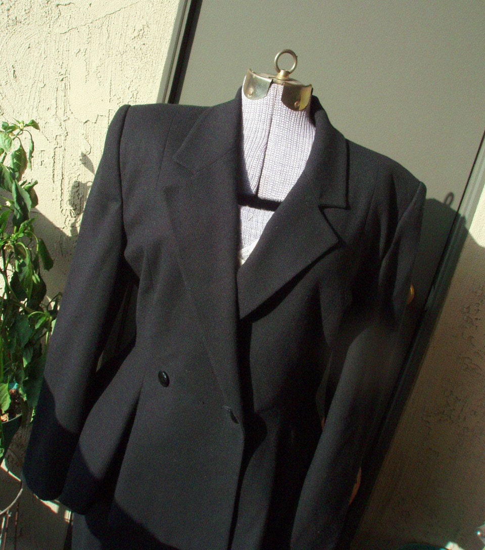 Vintage Suit - Black Wool Crepe, 40s Style