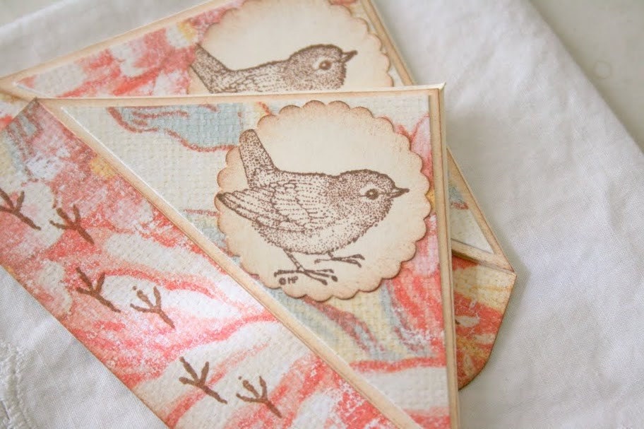 Handmade Bookmarks - Corner Style Bird and Footprints - Set of 2