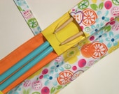 knitting needle case organizer -  straight needles - double pointed knitting needles  - paint brushes - 20 pockets - fruit frenzy