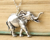 wild elephant, antiqued pewter and sterling silver necklace
