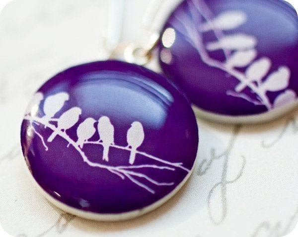Birds
 on the Branch (violet) earrings - Free Worldwide shipping - Made to 
Order