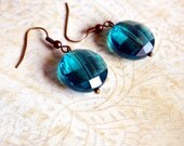 Teal Faceted and Antique Gold Earrings
