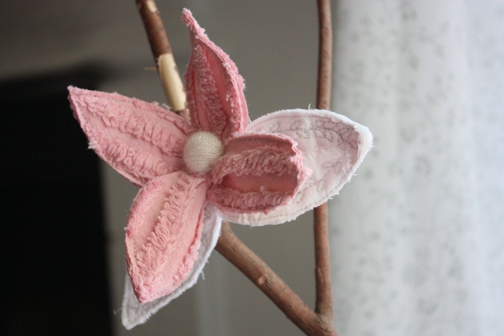 clothespin flower ornament, pink chenille.  ready to ship