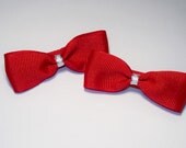 Pair of Red and White Mini Bowtie Hair Bows