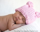 Pink Baby Bear Hat - Photo Prop - Matching Diaper Cover Available