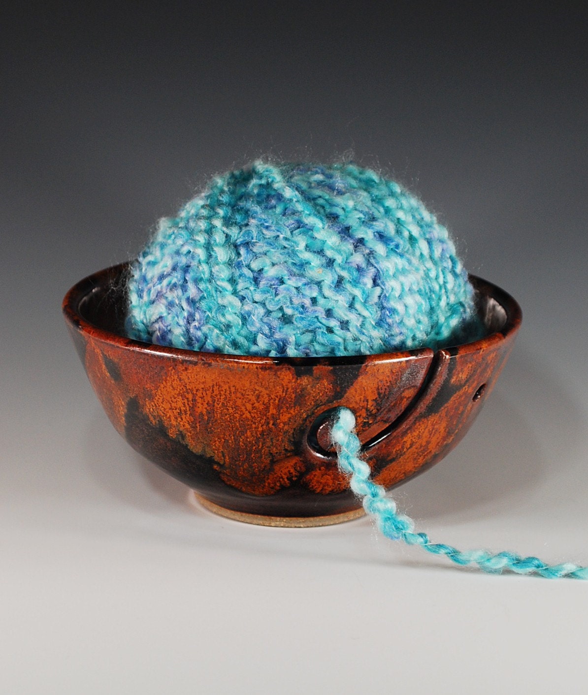 Yarn bowl/Knitter's bowl in Copper Lava glaze--wheel thrown stoneware