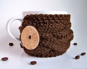 Brown Mug Cozy, Chocolate Cup Sleeve, Coffee Tea Fudge Mocha Acorn Cone Wood Woodland Russet Vegan, fresht fttt