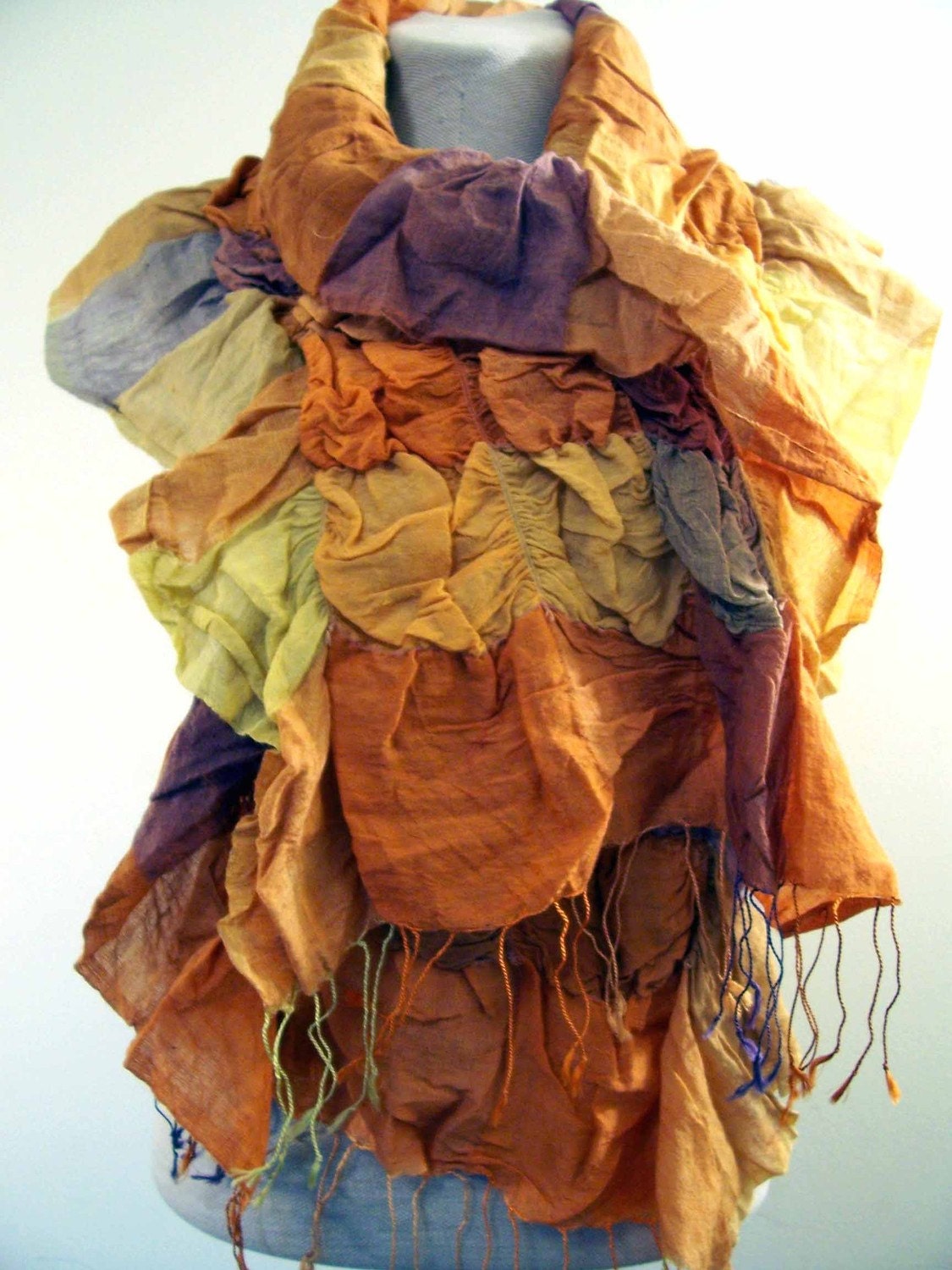 Silk wool colourful ruffled skarf