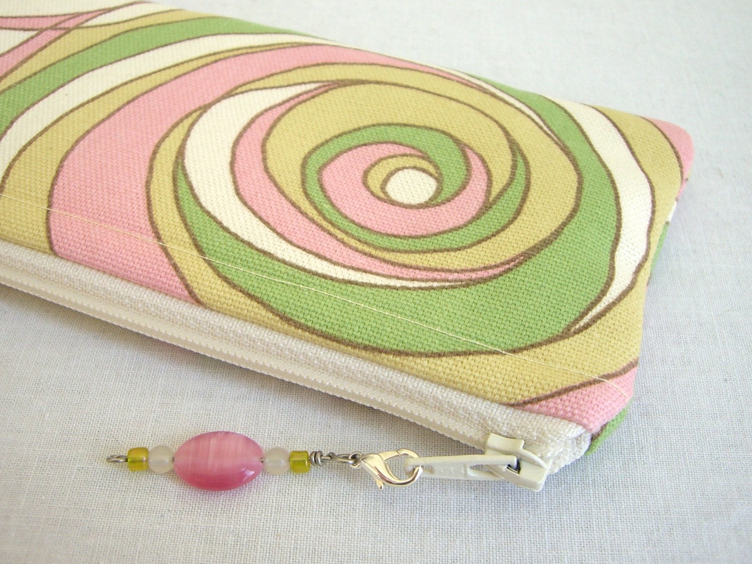 Swirling Pastel Zippered Bag with Beaded Zipper Pull