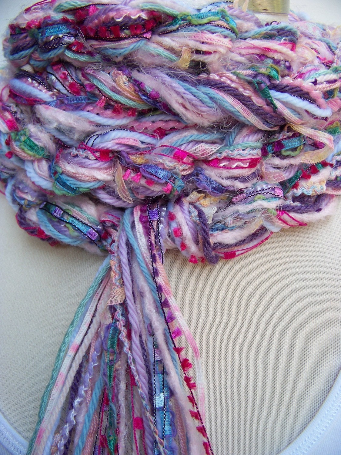 HandKnit Scarf - The Pippy PASTEL Skinny Scarf - Pinks, Teal, Lavendar -  FREE SHIPPING with purchase of 2 or more items