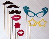 Photobooth Party on a Stick - Mustashe, Lips and Glass Set