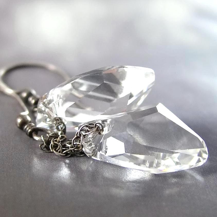 CRYSTAL ICE Earrings, Clear Swarovski Crystal, Oxidized Sterling Silver