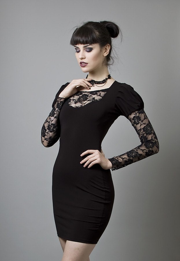 Black Rayon and Lace Cocktail Dress-Made to measure (Your Size)