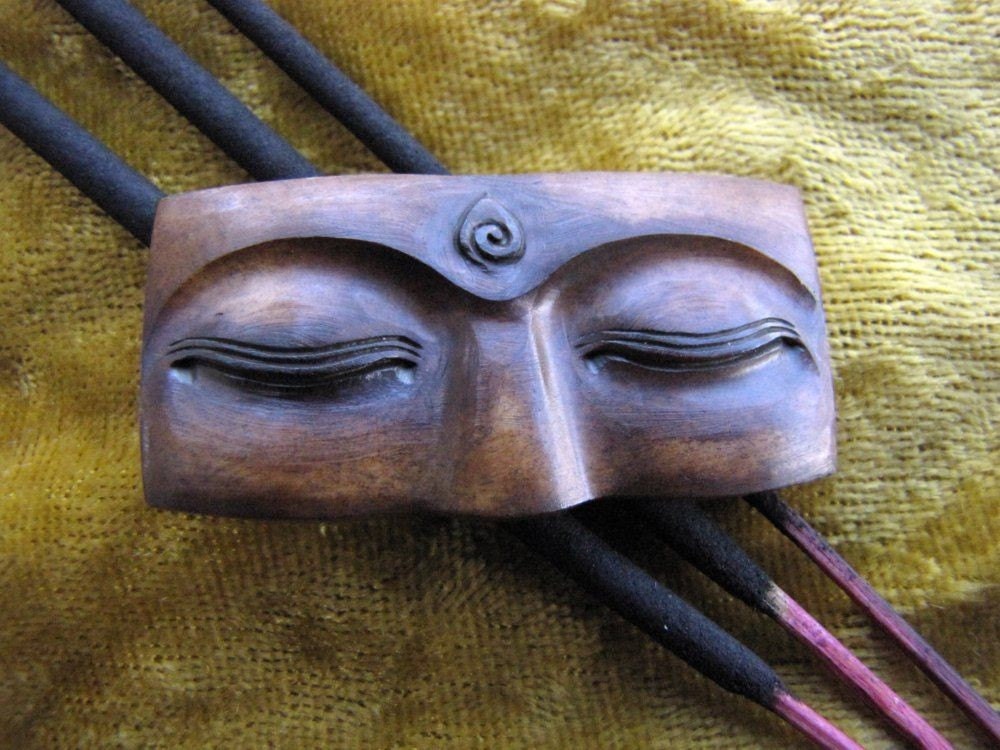 Buddha Eyes 40mm Brown Carved Bone Cabochon