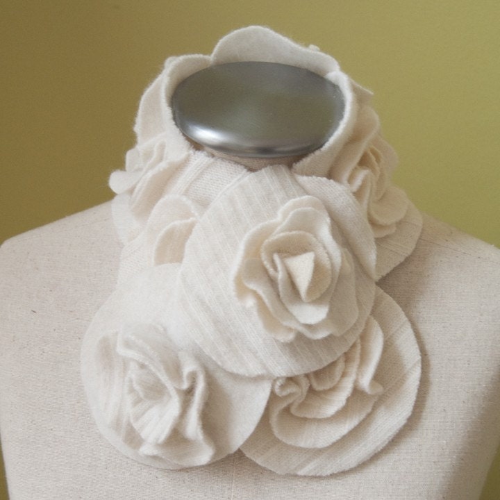 Winter White flower ruffle rose scarf scarflette ... My original design As seen on The Today Show