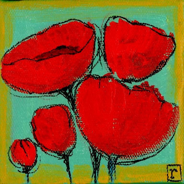 Red 
poppies painting contemporary art for sale - "Bouquet of 
Poppies"