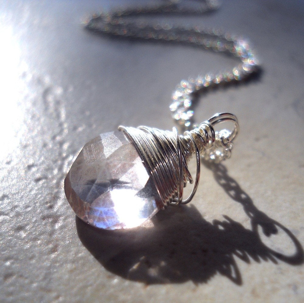 Pink Mystic Quartz Necklace Sterling Silver Wire Wrapped