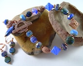 Ice Blue - Picasso & Copper Bead Bracelet