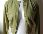 one year sale / Vintage CHARTREUSE Military Sweater with Gold Buttons